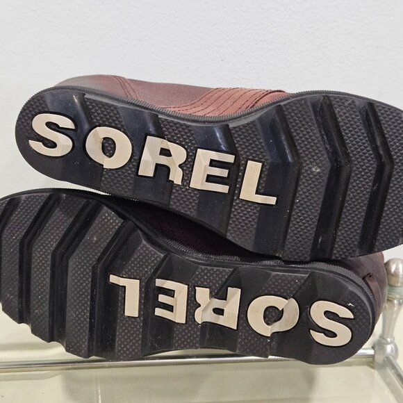 Sorel Lexi Burgandy Wedge Heel Lace Up Boots Leather Canvas Women’s Size 8.5 - Picture 10 of 11